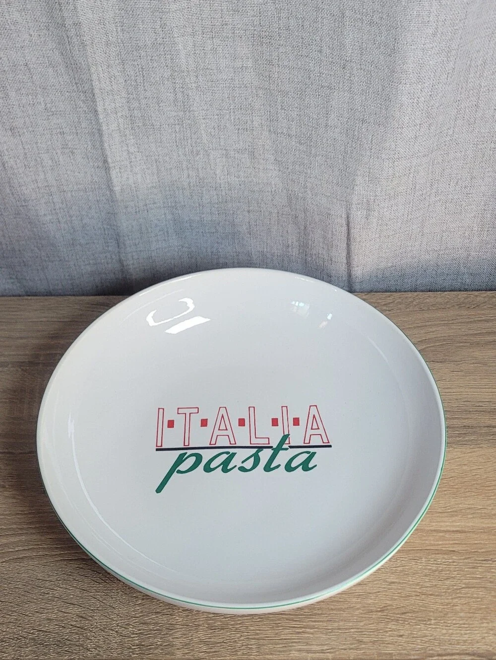 Italia Pasta Ceramic Serving Bowl - White with Green and Red Accent Family Style